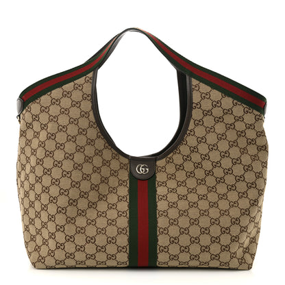 Gucci GG Monogram Web Large Giglio Tote Beige Brown 1 of 11