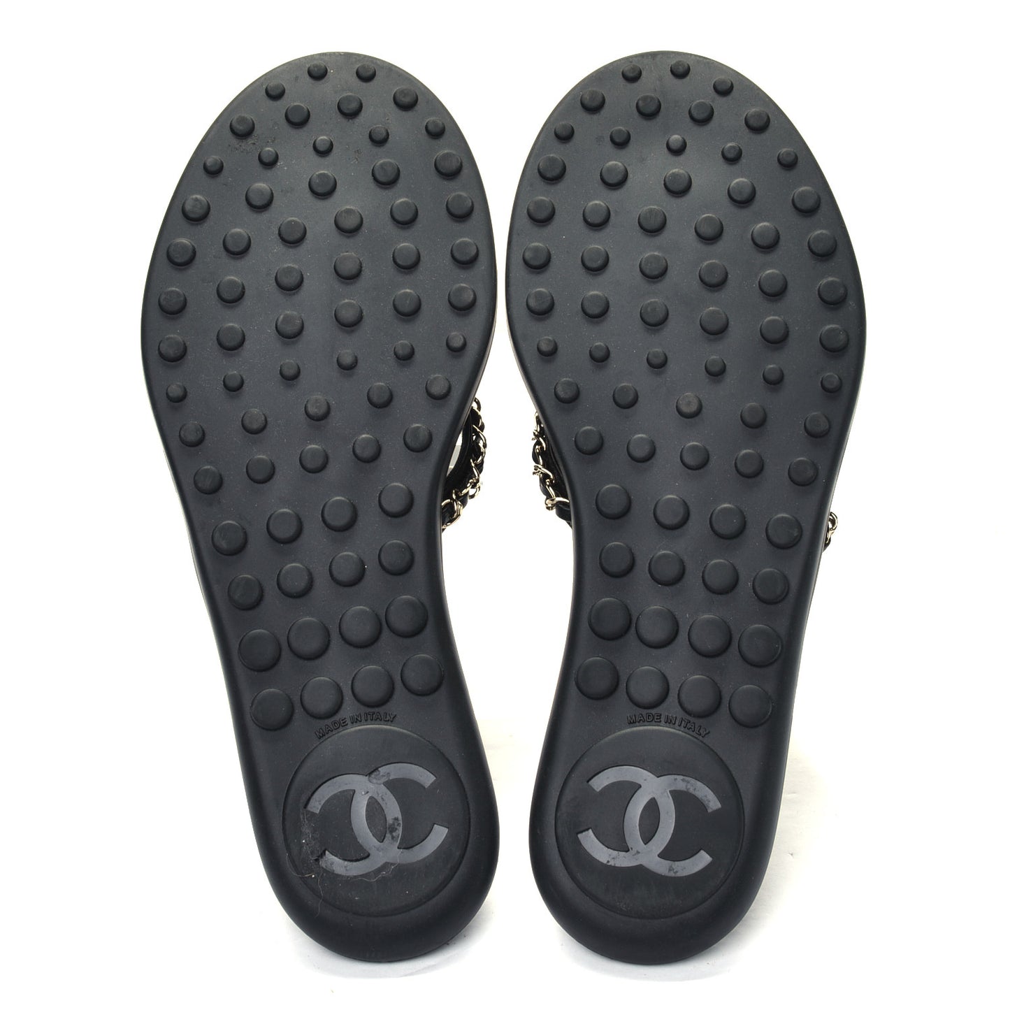 Lambskin CC Chain Thong Sandals 40 Black