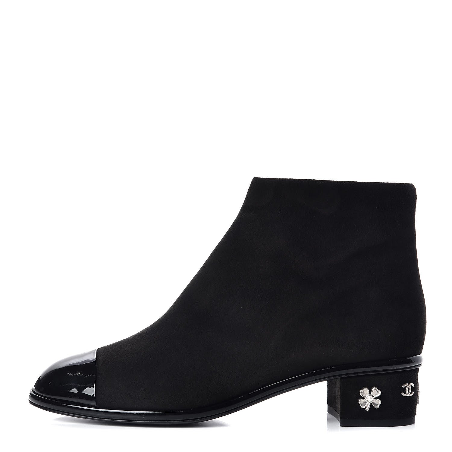 Chanel Kid Suede Patent Calfskin Charm Cap Toe Short Boots 42 Black 1 of 9