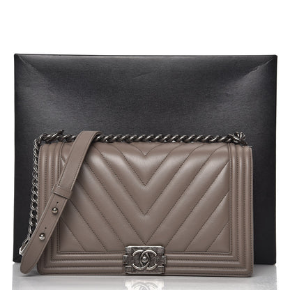 Chanel Calfskin Chevron New Medium Boy Flap Grey 9 of 9
