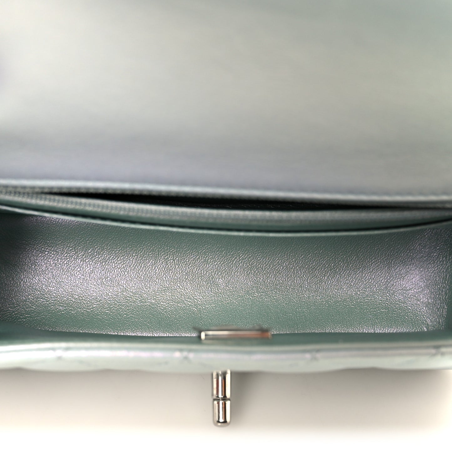 Iridescent Calfskin Quilted Mini Rectangular Flap Light Blue