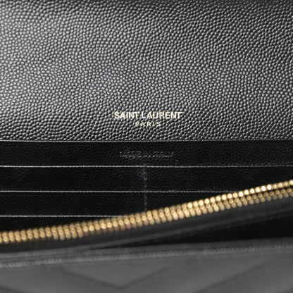 Saint Laurent Grain De Poudre Matelasse Chevron Monogram Chain Wallet Black 6 of 11