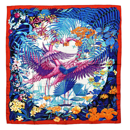 Hermes Cashmere Silk Flamingo Party Shawl 140 Rouge Vif Blanc Bleu 1 of 5