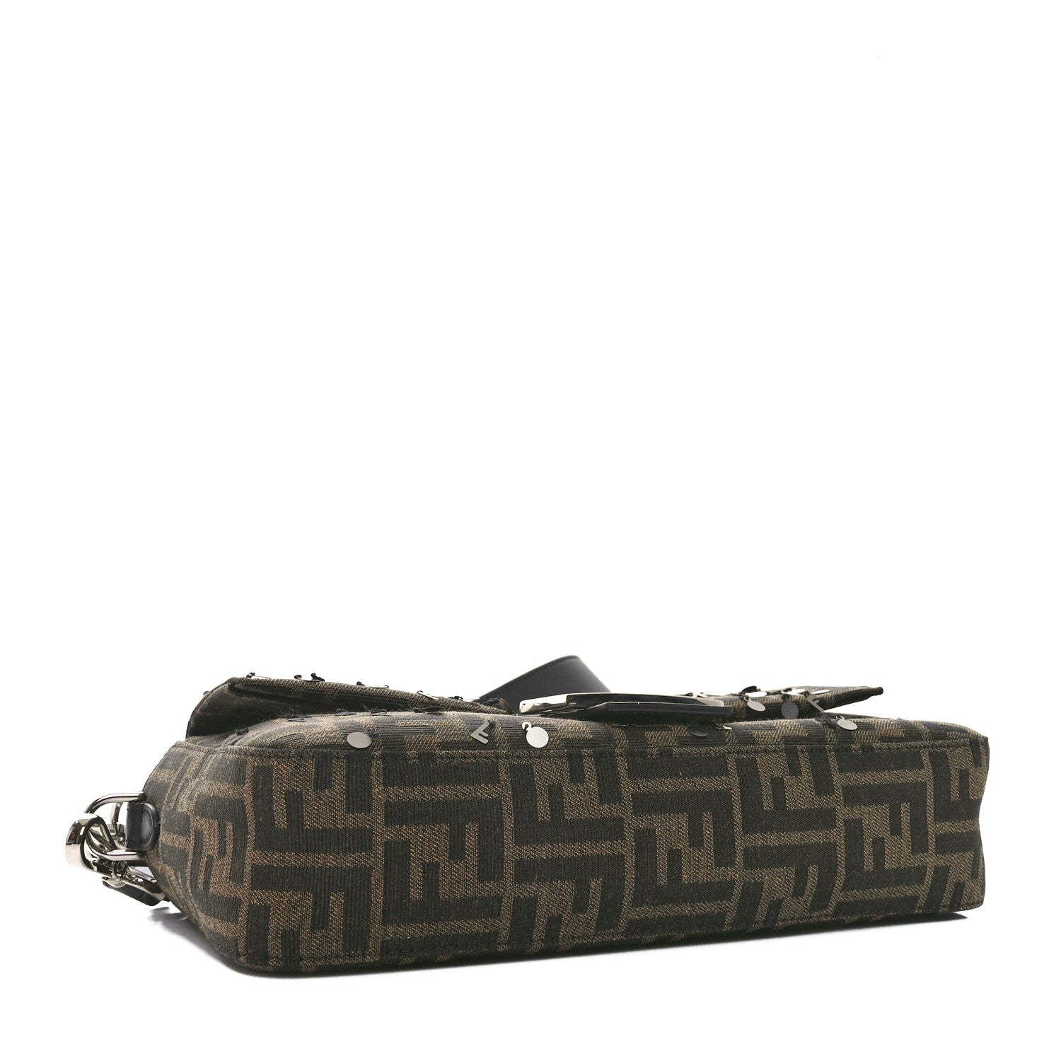 Fendi Fabric Jacquard F Paillettes Vitello Cover FF 1974 Embroidered Baguette Tobacco Moro Argento 4 of 11