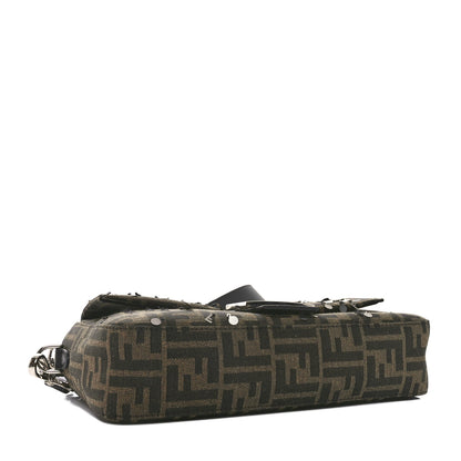 Fendi Fabric Jacquard F Paillettes Vitello Cover FF 1974 Embroidered Baguette Tobacco Moro Argento 4 of 11