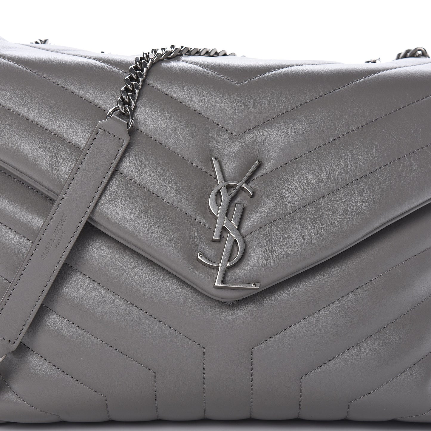 Calfskin Y Quilted Monogram Medium Loulou Chain Satchel Light Gray