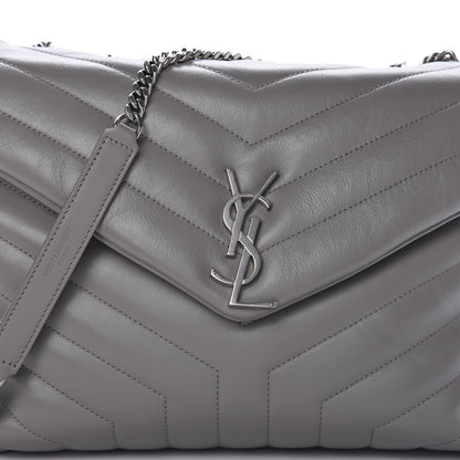 Saint Laurent Calfskin Y Quilted Monogram Medium Loulou Chain Satchel Light Gray 10 of 17