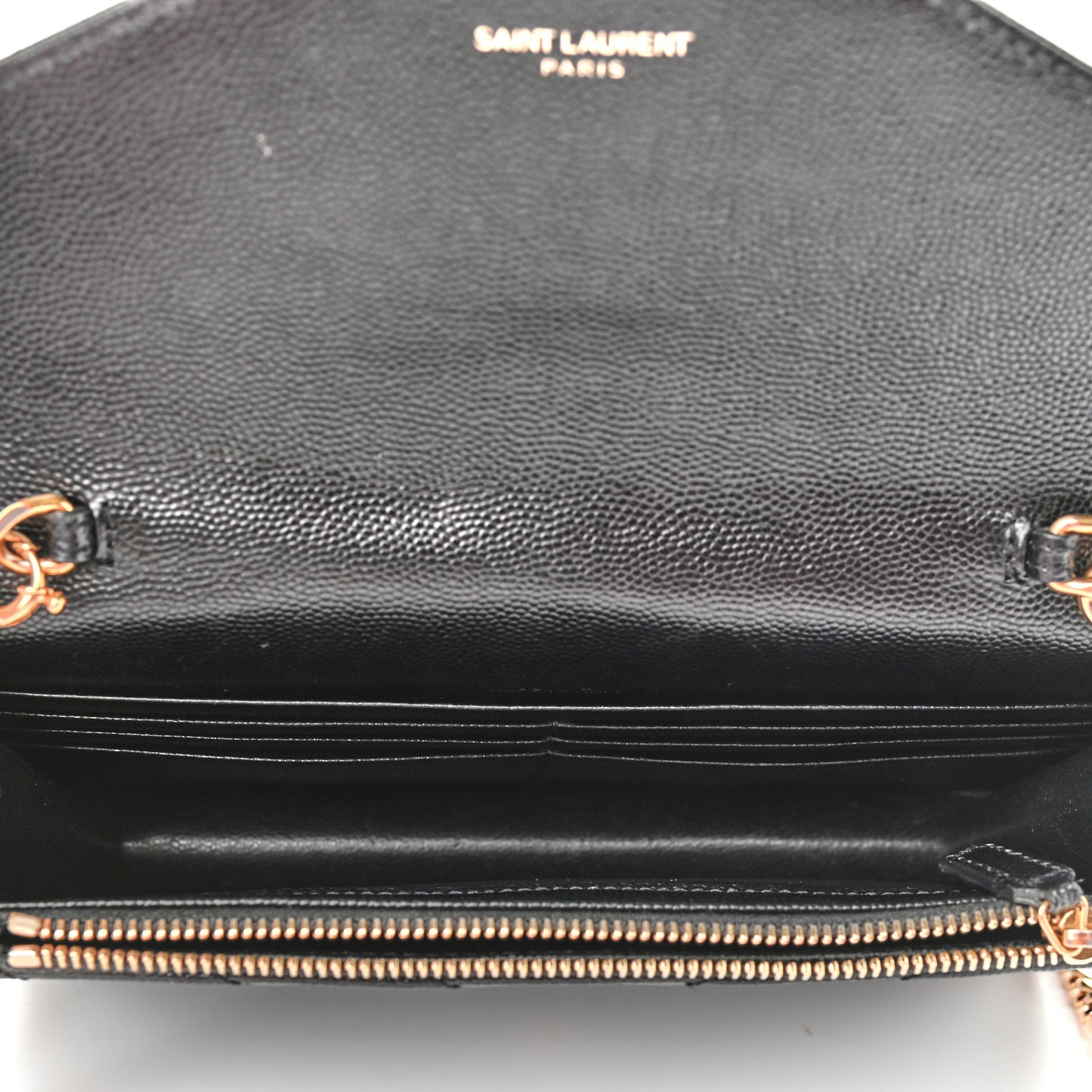 Grain De Poudre Matelasse Chevron Monogram Envelope Chain Wallet Black