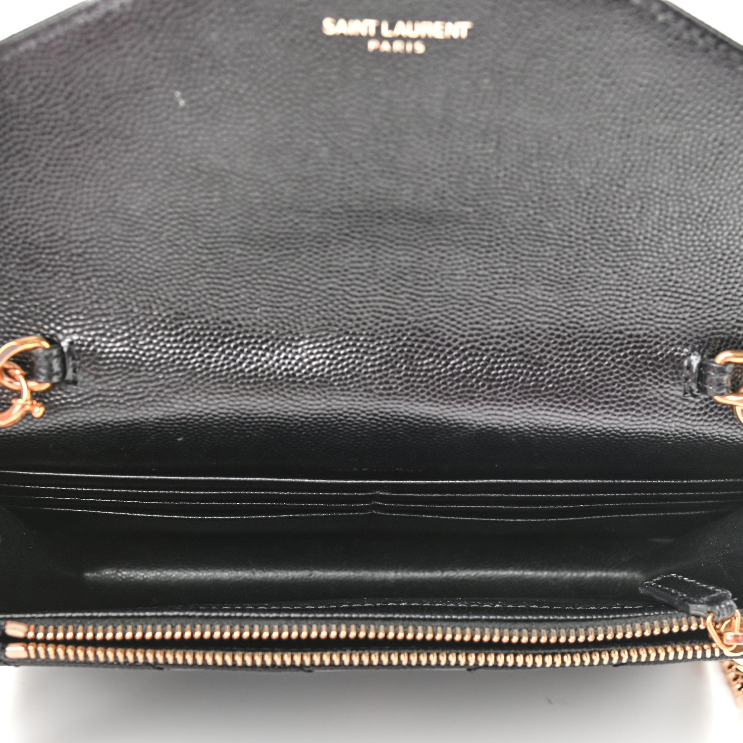Saint Laurent Grain De Poudre Matelasse Chevron Monogram Envelope Chain Wallet Black 5 of 11