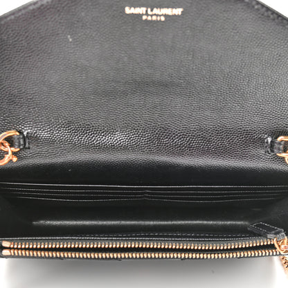 Saint Laurent Grain De Poudre Matelasse Chevron Monogram Envelope Chain Wallet Black 5 of 11