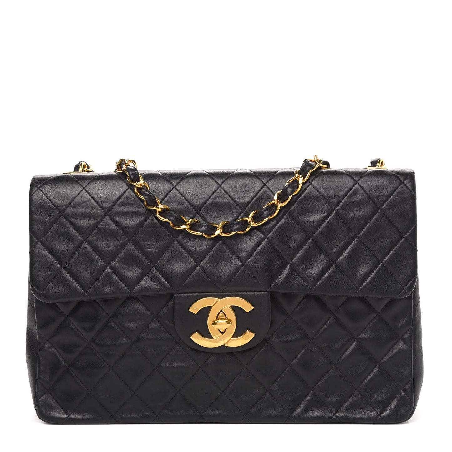Lambskin Quilted XL Jumbo Single Flap Black