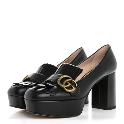 Gucci Malaga Kid GG Marmont Fringe Platform Loafer Pumps 37 Black 4 of 10