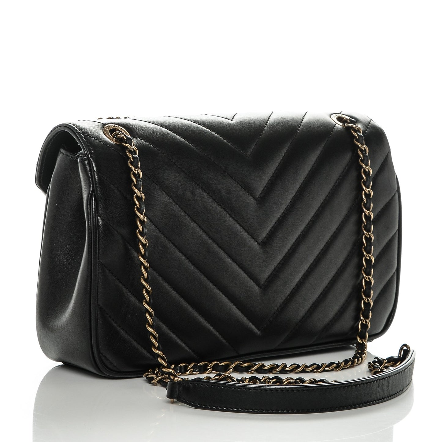 Lambskin Chevron Quilted Small Pyramid CC Flap Black