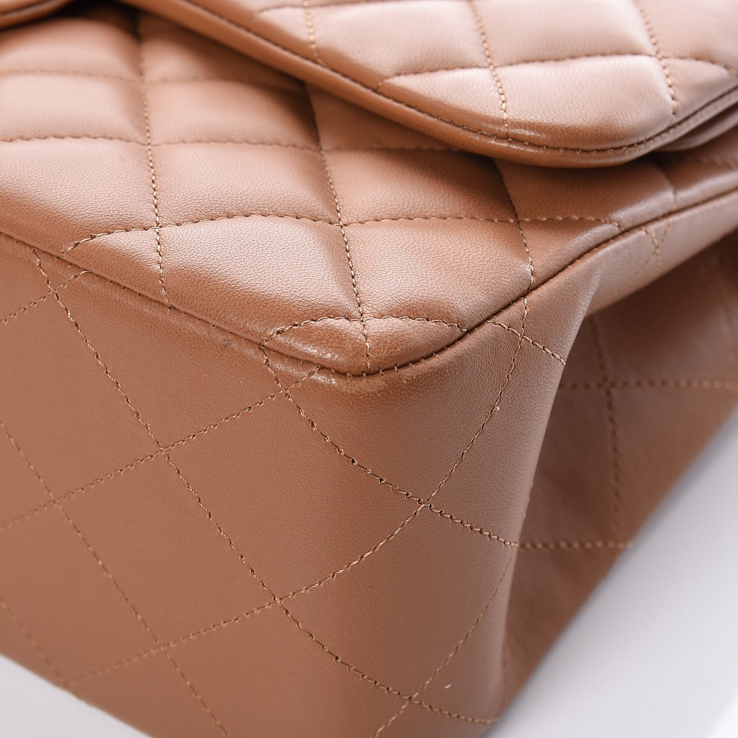 Lambskin Quilted Jumbo Double Flap Brown