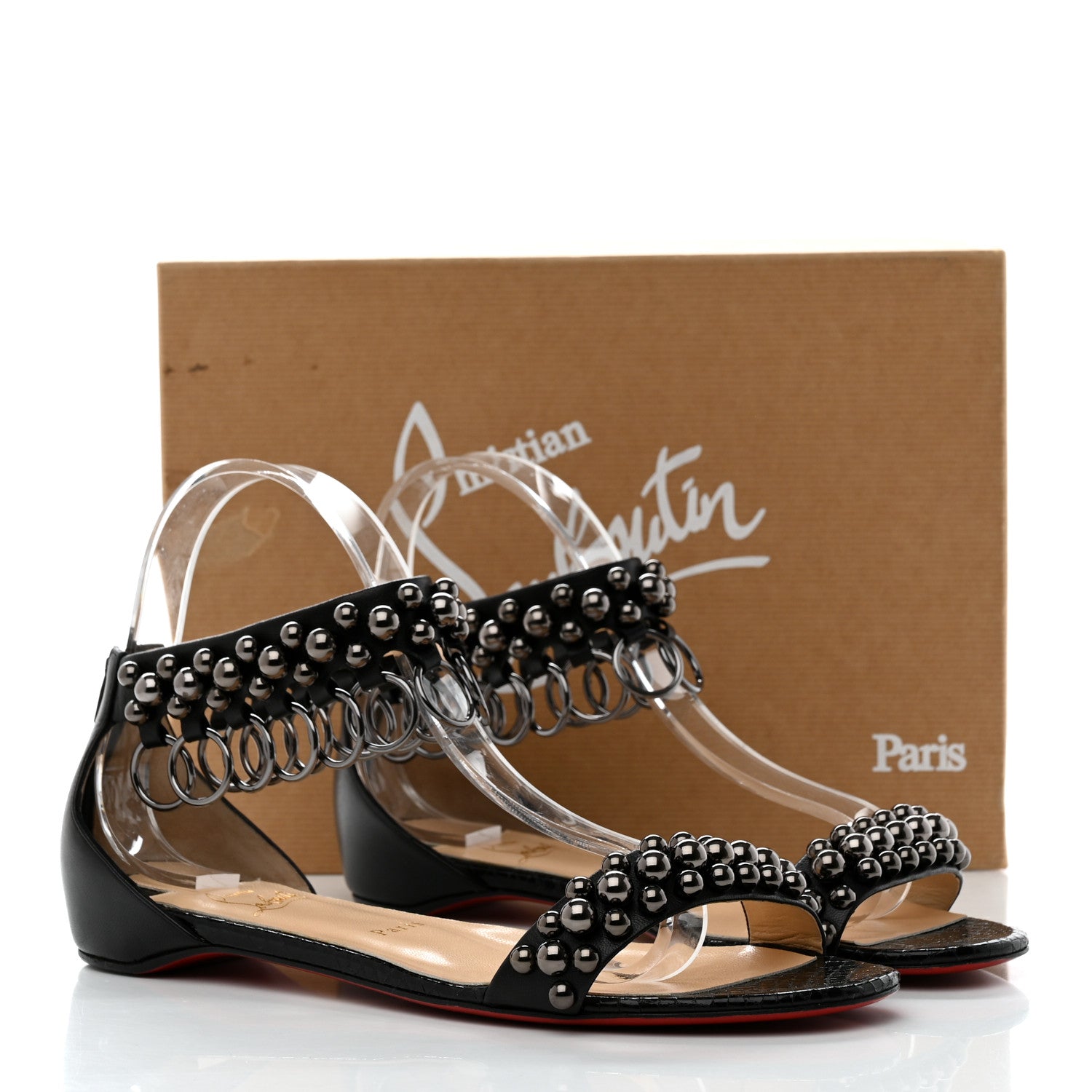 Christian Louboutin Shiny Nappa Lame Sirene Gypsoflat Sandals 40 Black 8 of 8