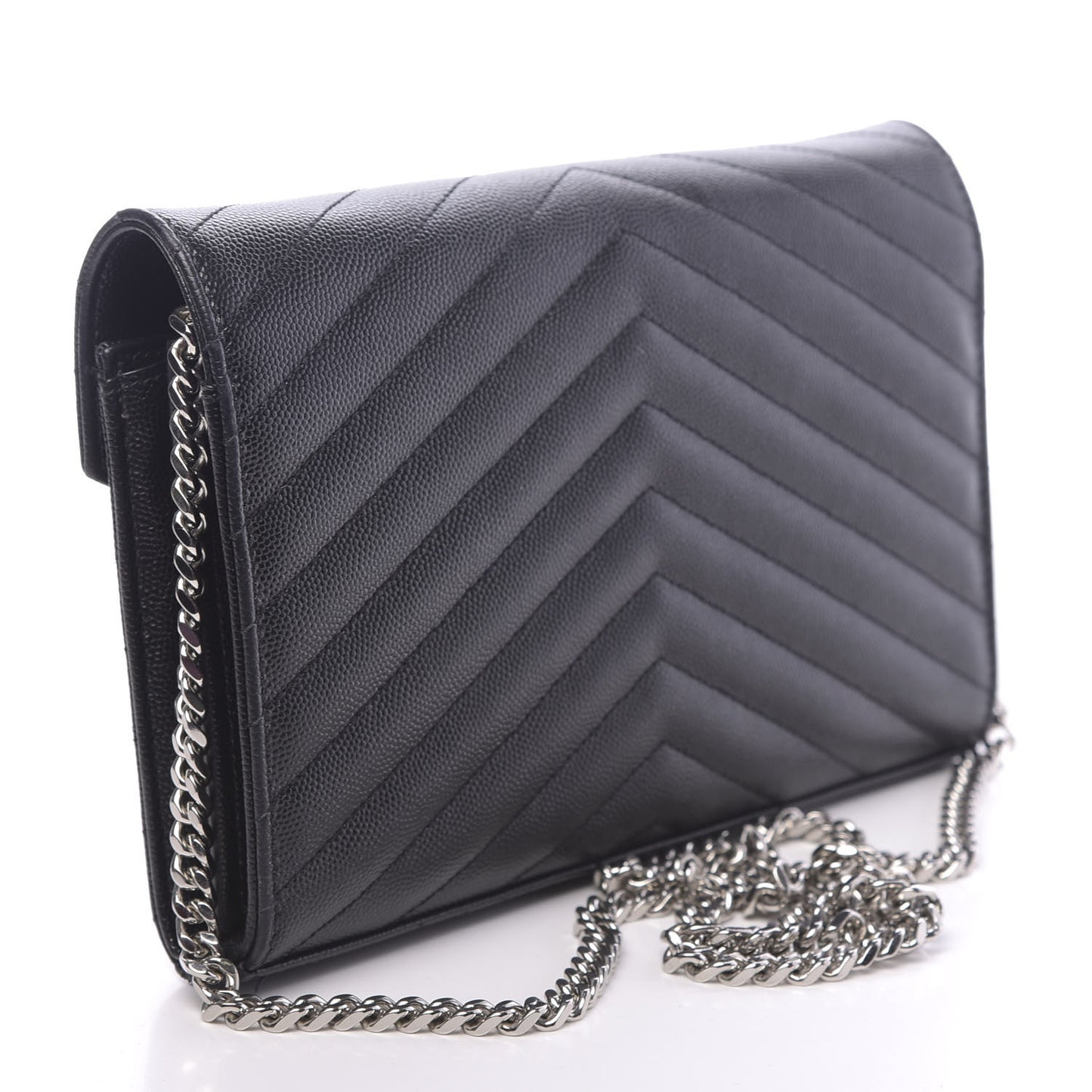 Grain De Poudre Matelasse Chevron Monogram Chain Wallet Black