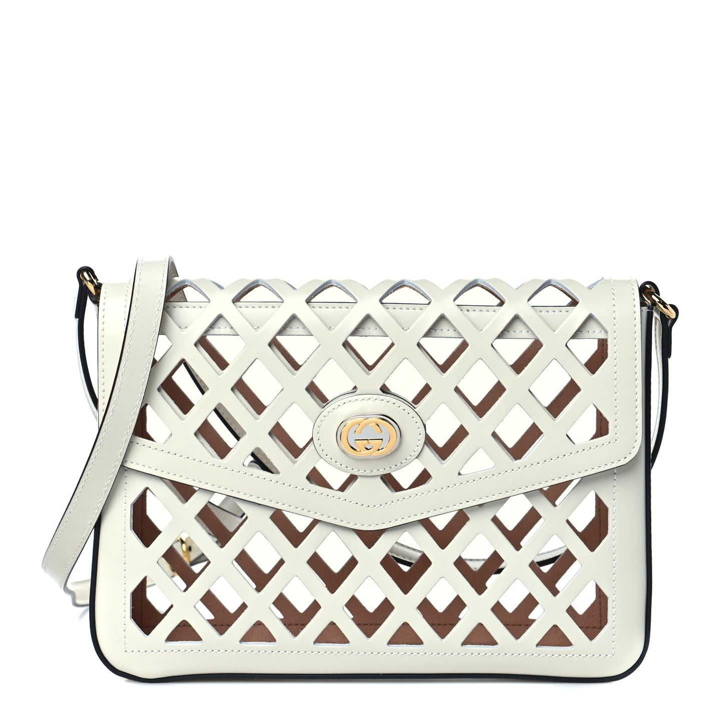 Canvas Flora Floral Calfskin Medium Cutout Shoulder Bag White Multicolor
