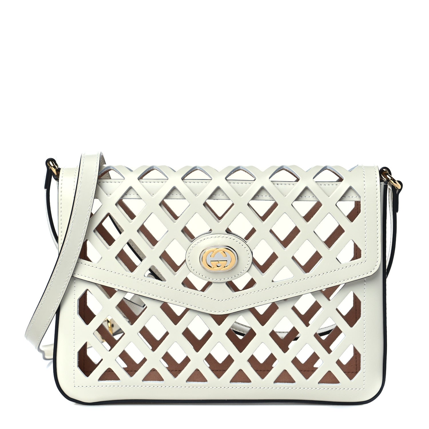 Gucci Canvas Flora Floral Calfskin Medium Cutout Shoulder Bag White Multicolor 3 of 11
