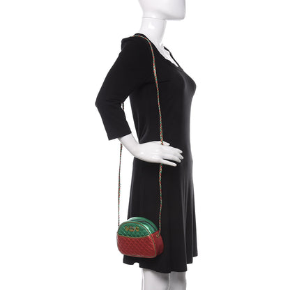 Gucci Laminated Nappa Trapuntata Mini Zumi Dome Shoulder Bag Rosso Jasmine Green Rame 2 of 10