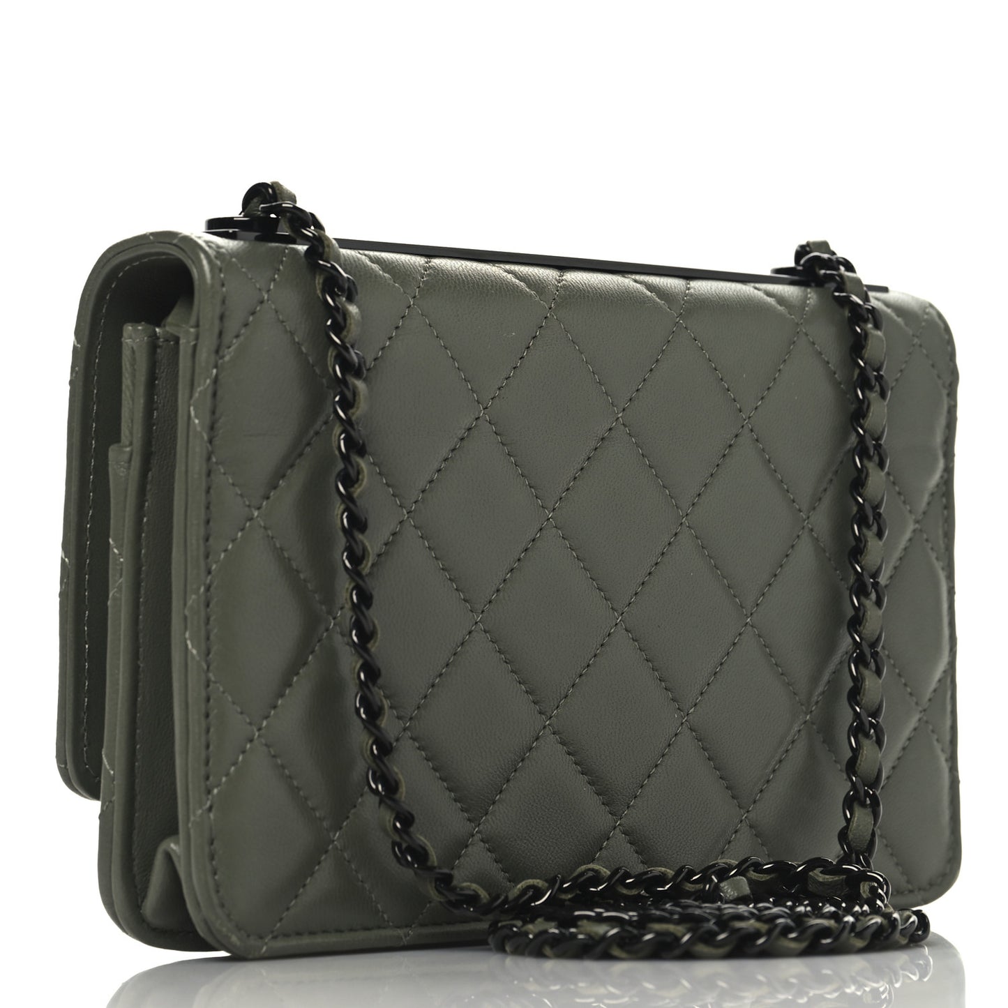 Lambskin Quilted Trendy CC Wallet On Chain WOC Green
