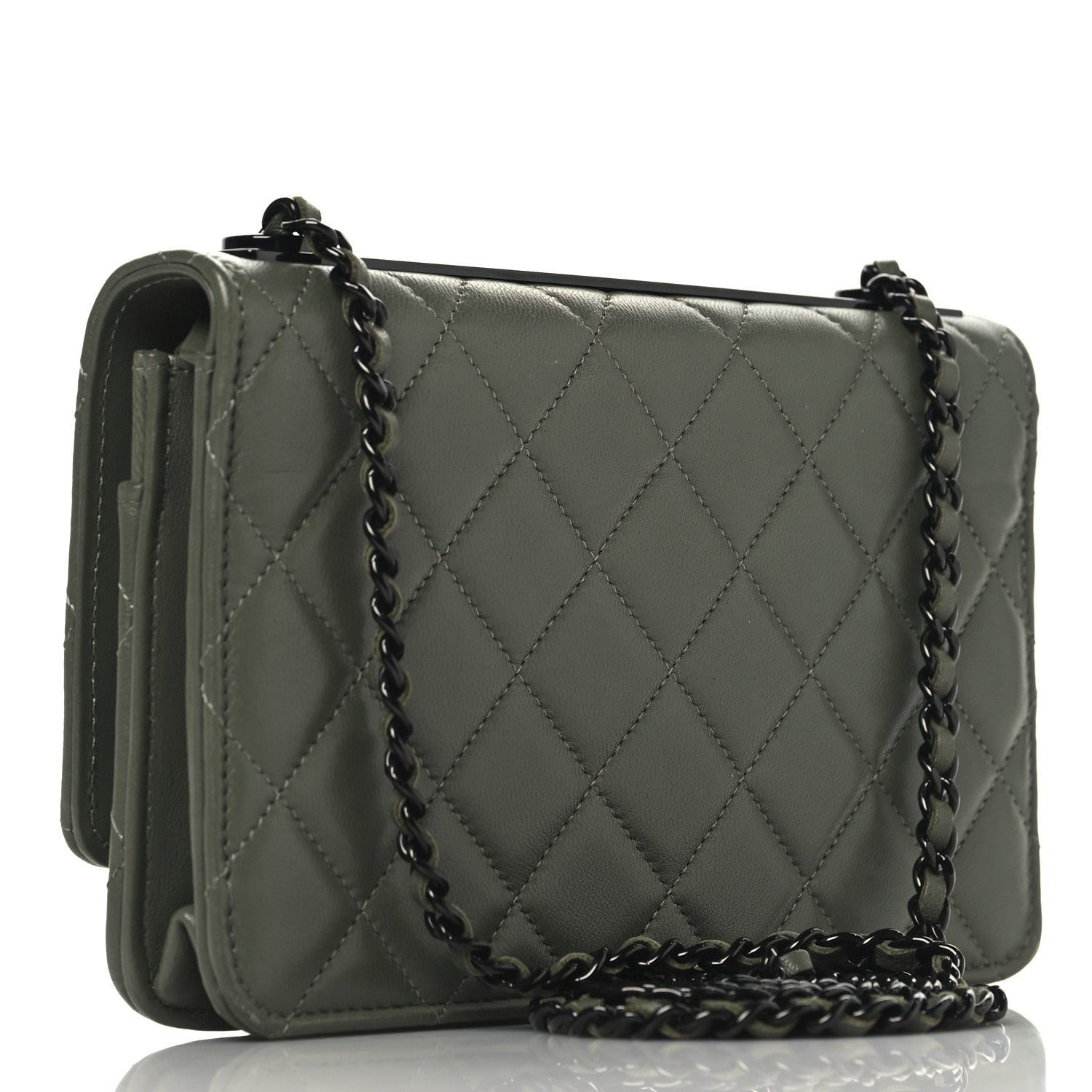 Chanel Lambskin Quilted Trendy CC Wallet On Chain WOC Green 3 of 12