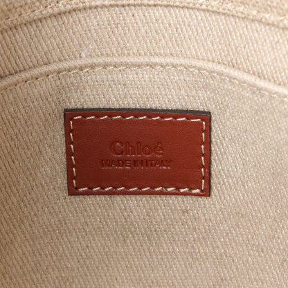 Chloe Linen Calfskin Small Woody Ribbon Tote With Strap White Brown 6 of 12
