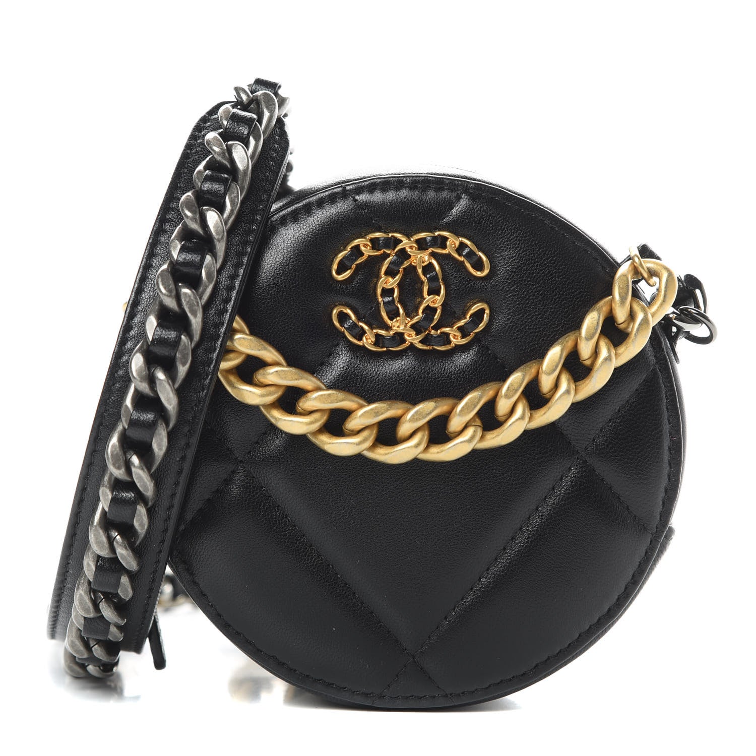 Chanel Lambskin Quilted 19 Round Clutch With Chain Black 1 of 11