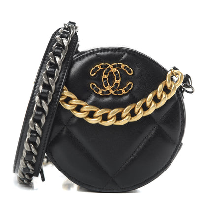 Chanel Lambskin Quilted 19 Round Clutch With Chain Black 1 of 11