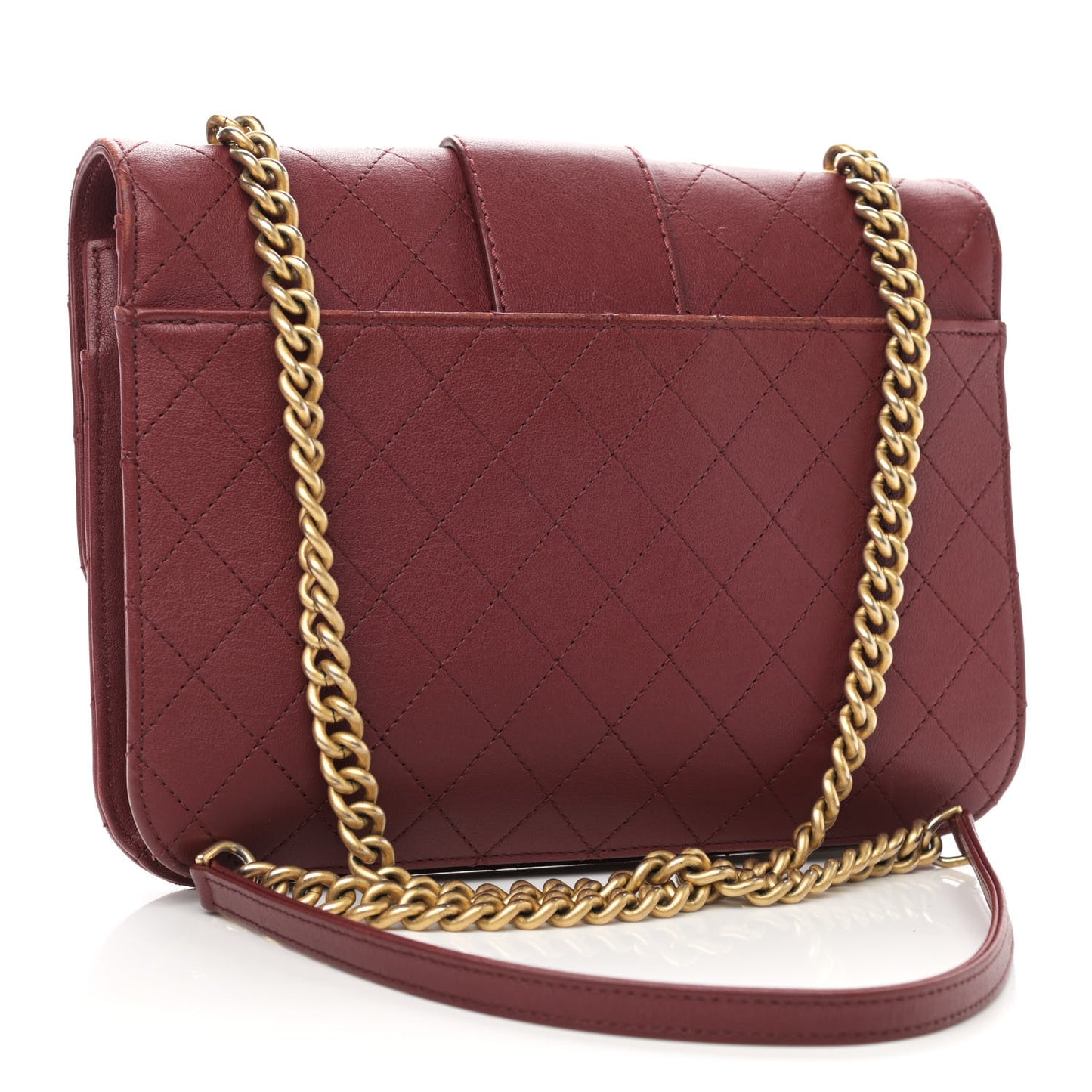 Sheepskin Stitched Chain Large Flap Bag Red
