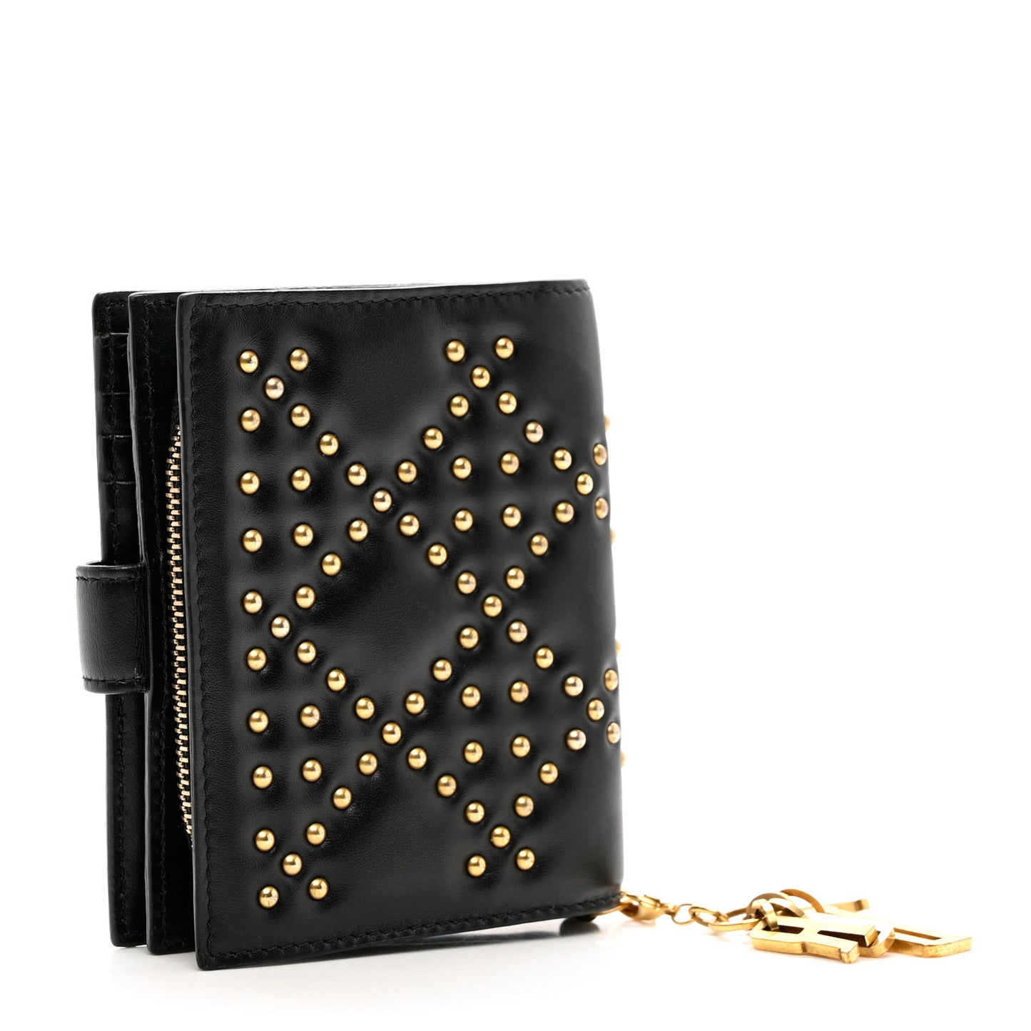 Lambskin Cannage Studded Lady Dior Compact Wallet Black