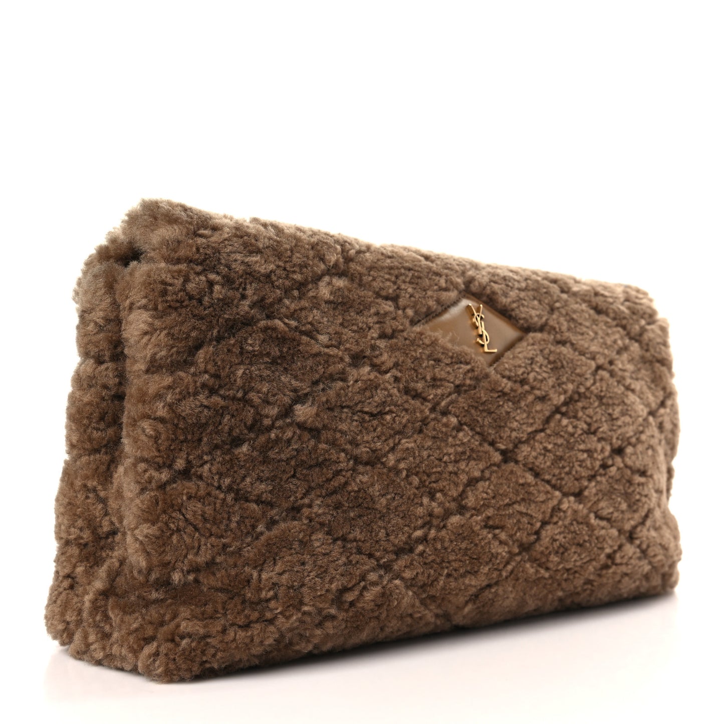 Shearling Lambskin Quilted Sade Puffer Envelope Clutch Brown