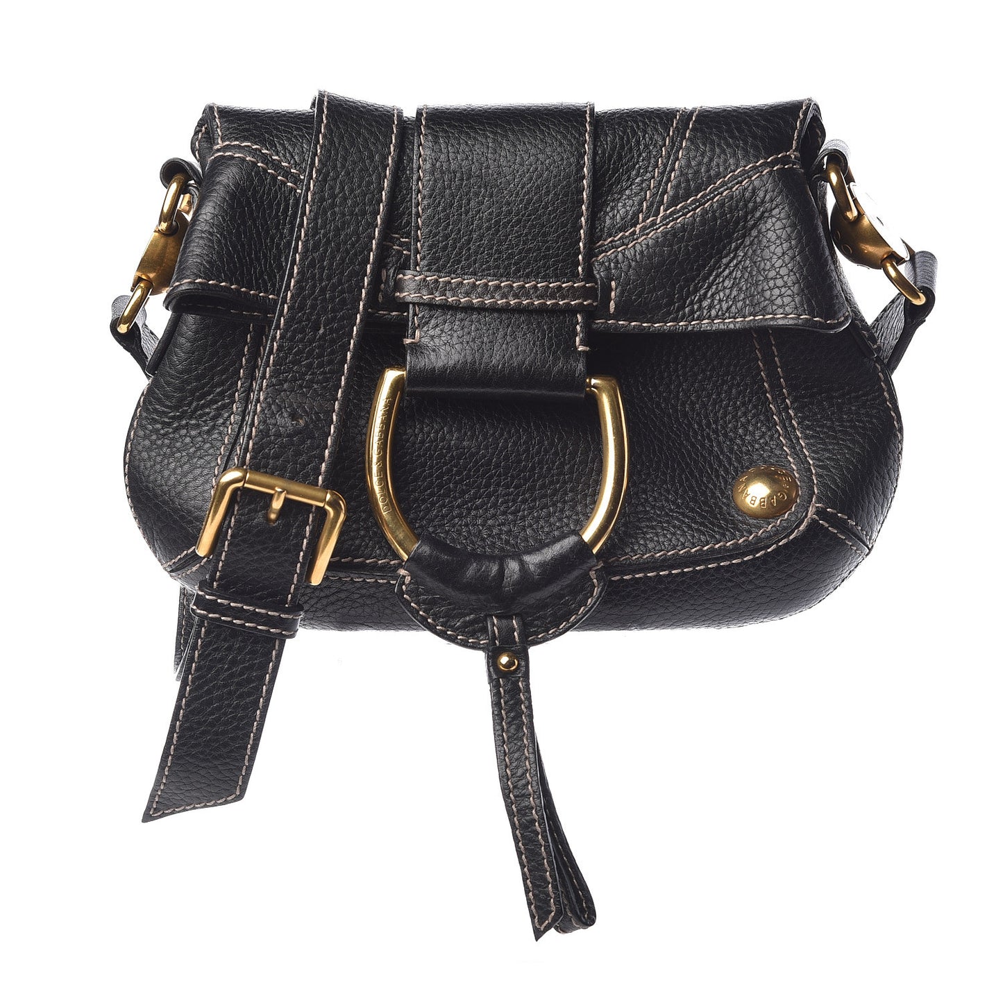 Grained Calfskin D Ring Shoulder Bag Black