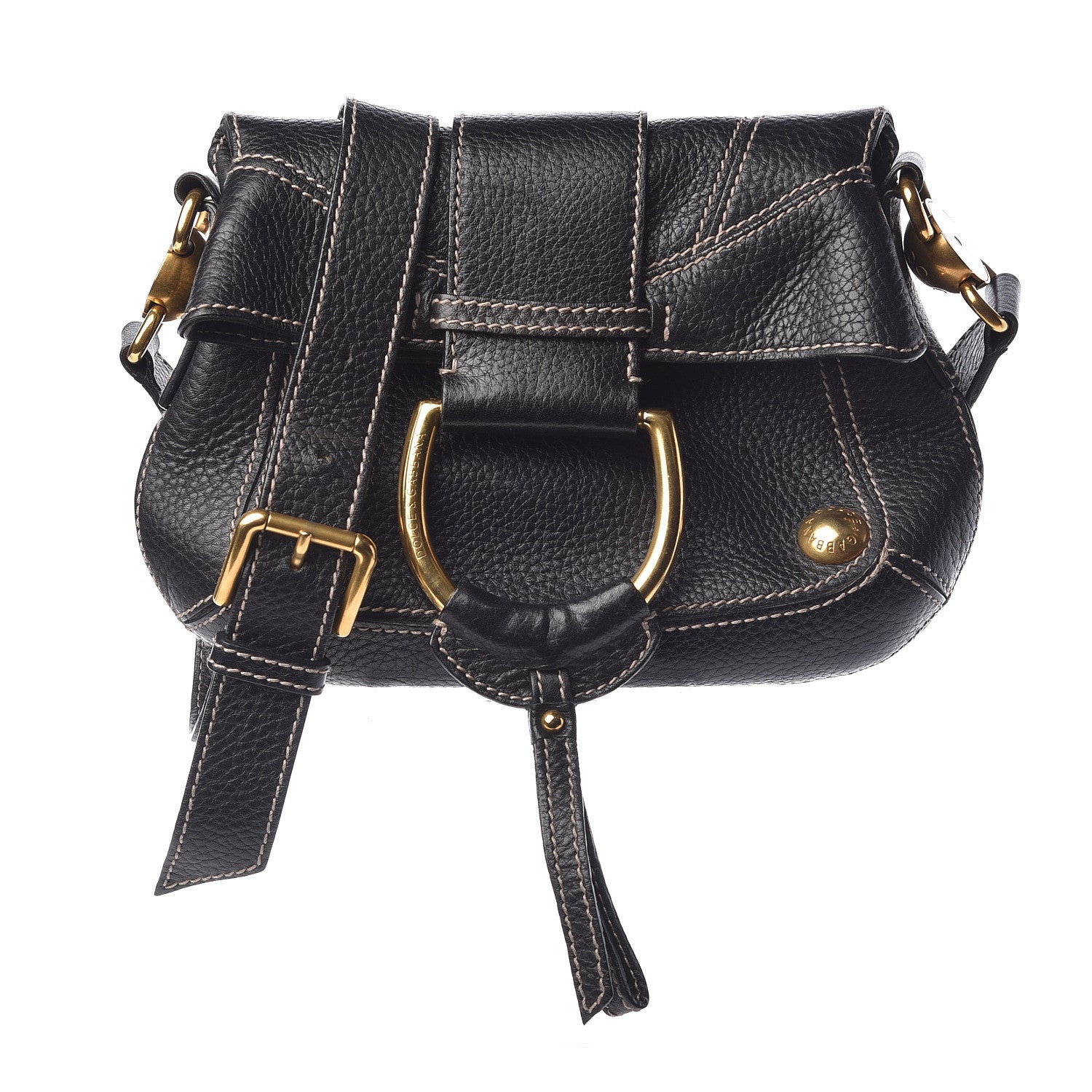 Dolce & Gabbana Grained Calfskin D Ring Shoulder Bag Black 1 of 9