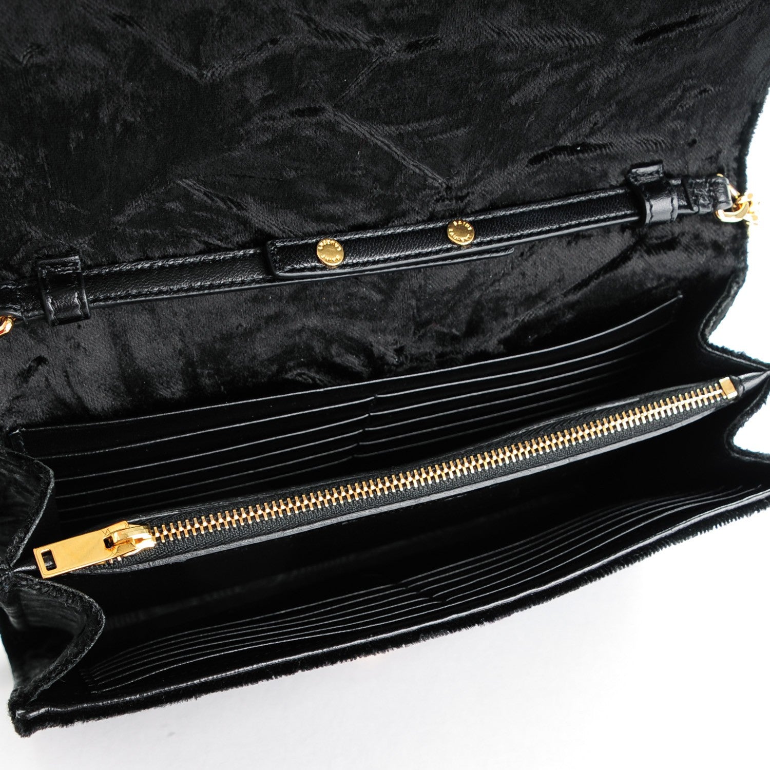 Saint Laurent Velvet Monogram Chain Wallet Black 5 of 8