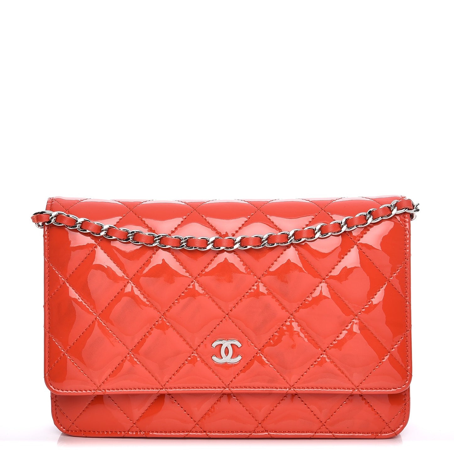 Patent Quilted Wallet On Chain WOC Red