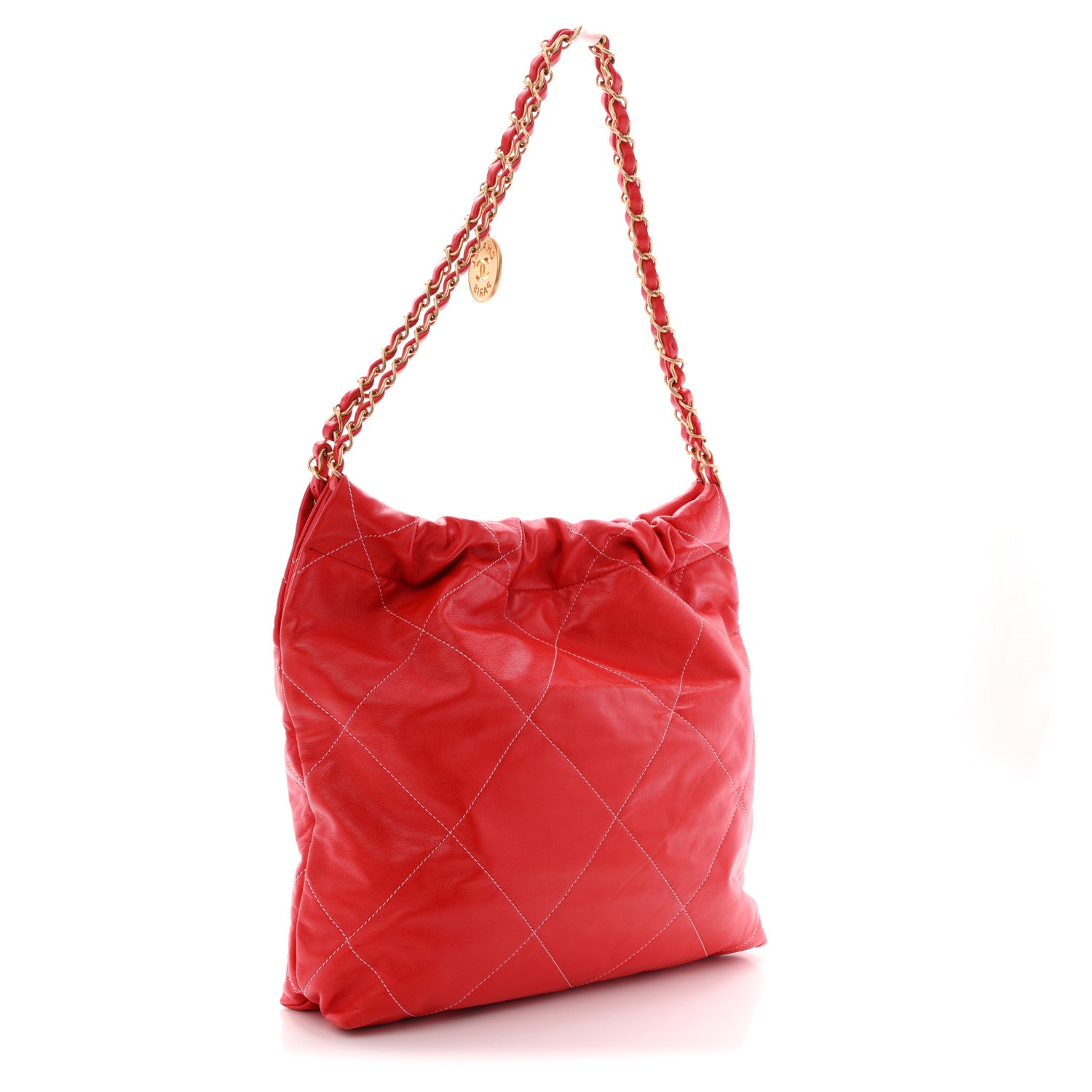 Chanel Shiny Calfskin Stitched Quilted Small Chanel 22 Red 4 of 11