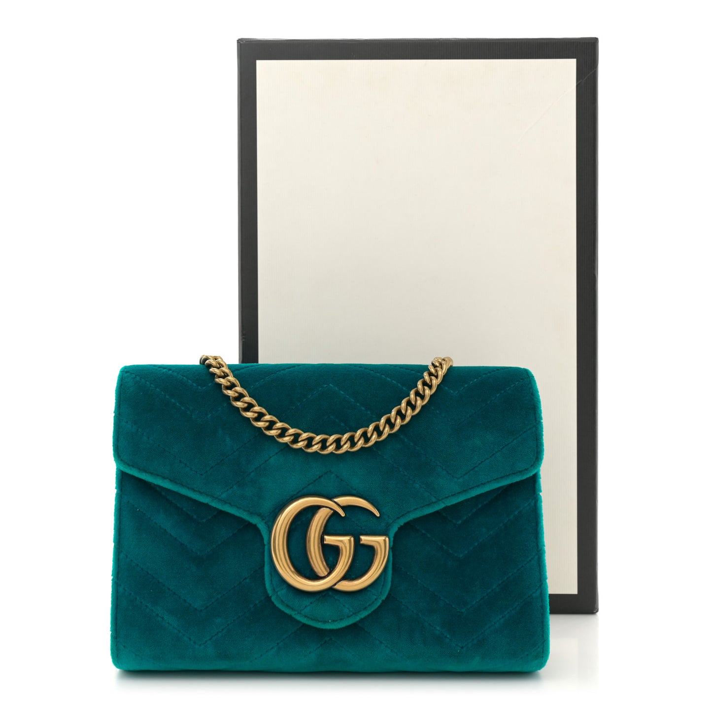 Velvet Matelasse GG Marmont Chain Wallet Pavone Cyan