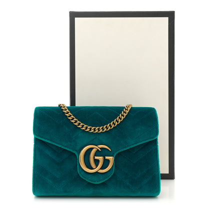 Gucci Velvet Matelasse GG Marmont Chain Wallet Pavone Cyan 14 of 14