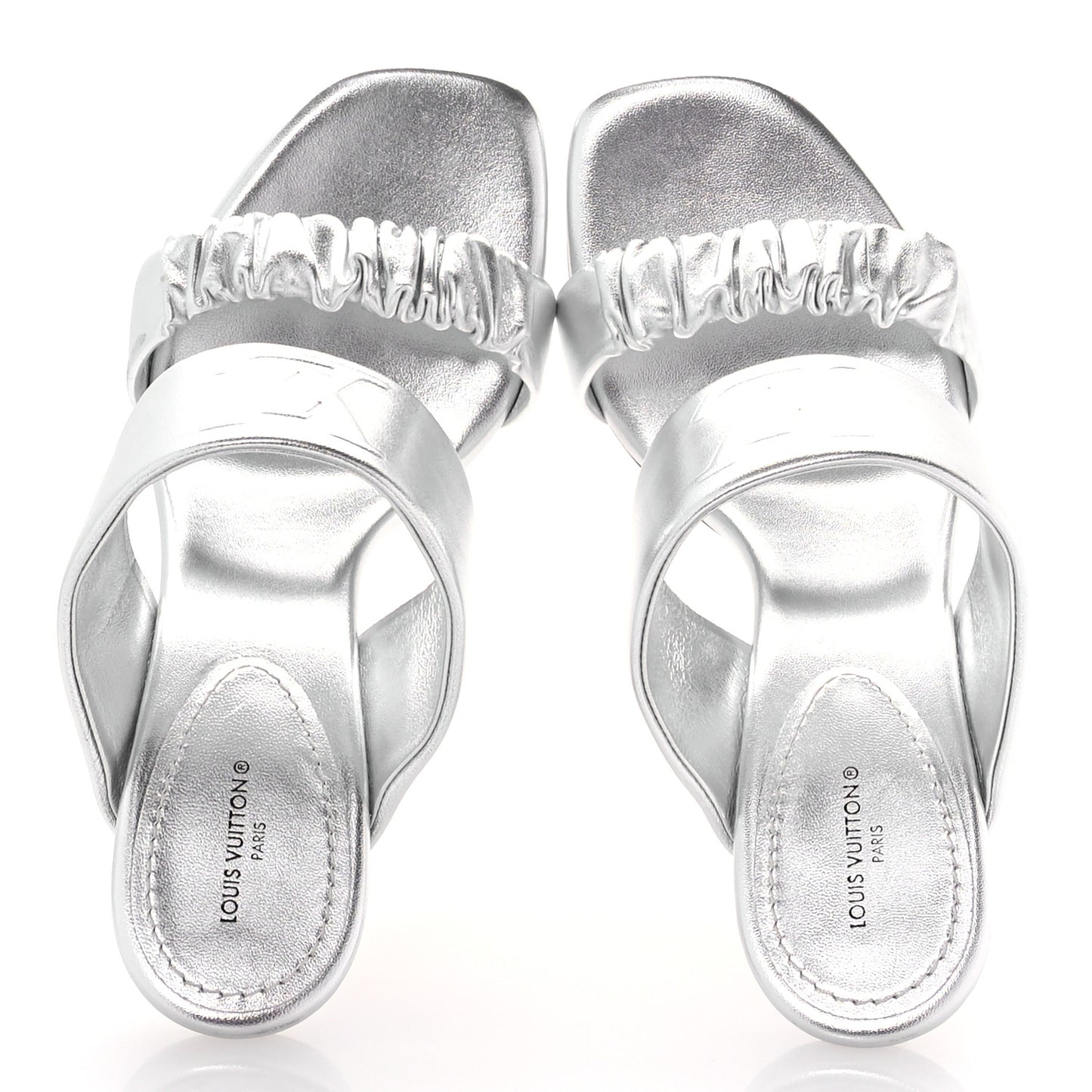 Metallic Lambskin Drapy Heel Mules 39.5 Silver
