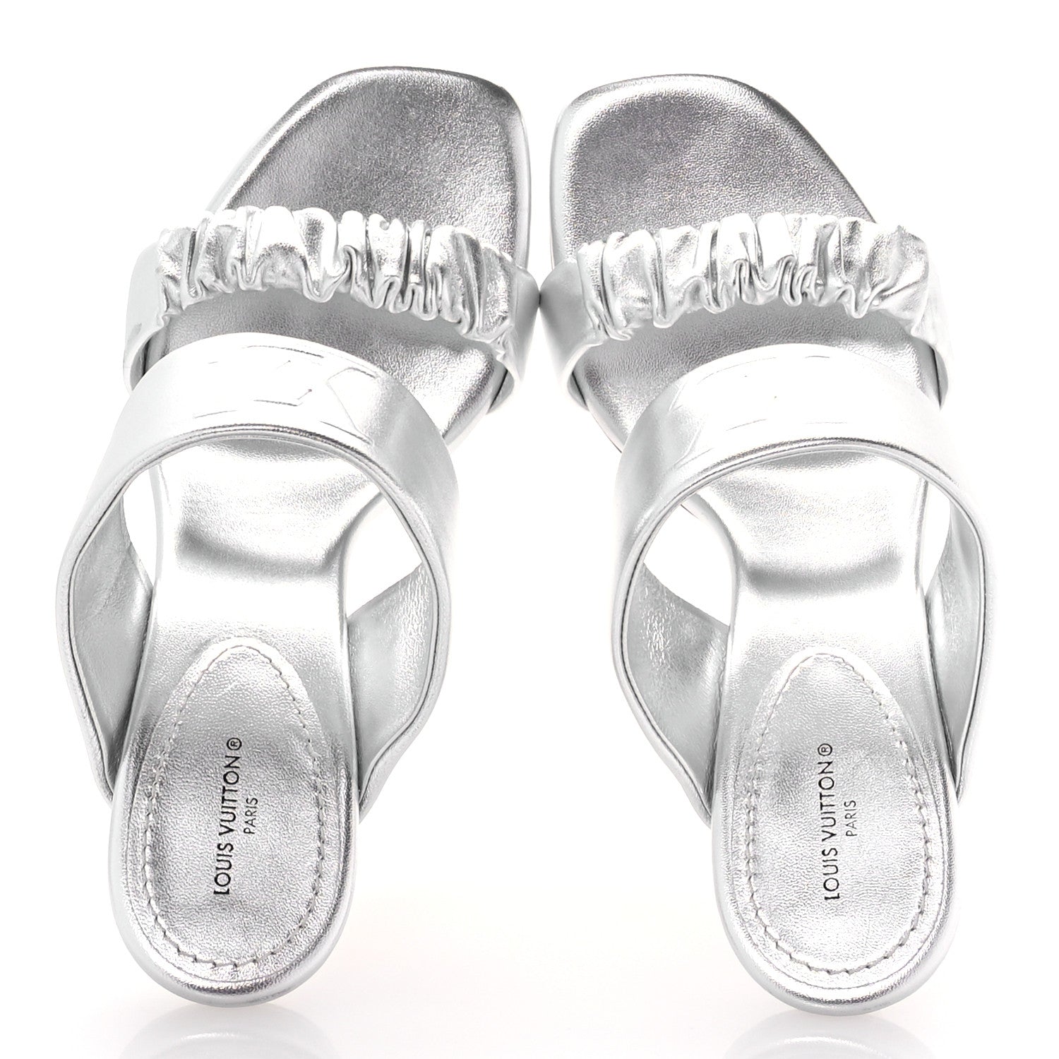 Louis Vuitton Metallic Lambskin Drapy Heel Mules 39.5 Silver 2 of 8