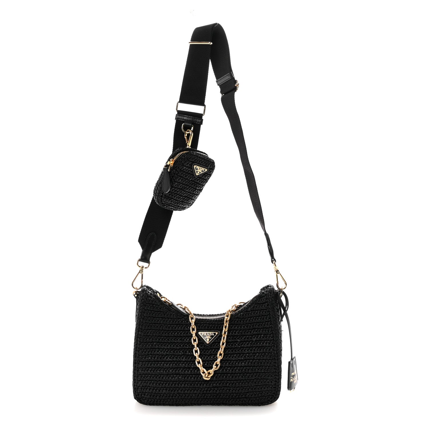 Prada Yarn Raffia Effect Crochet Re-Edition 2005 Shoulder Bag Black 1 of 9