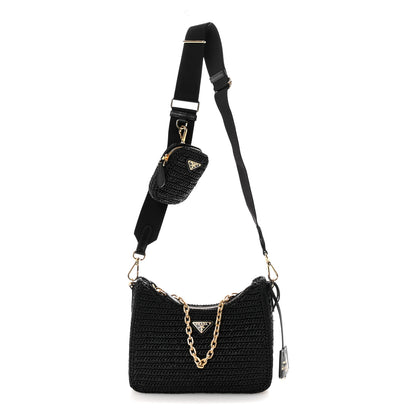Prada Yarn Raffia Effect Crochet Re-Edition 2005 Shoulder Bag Black 1 of 9