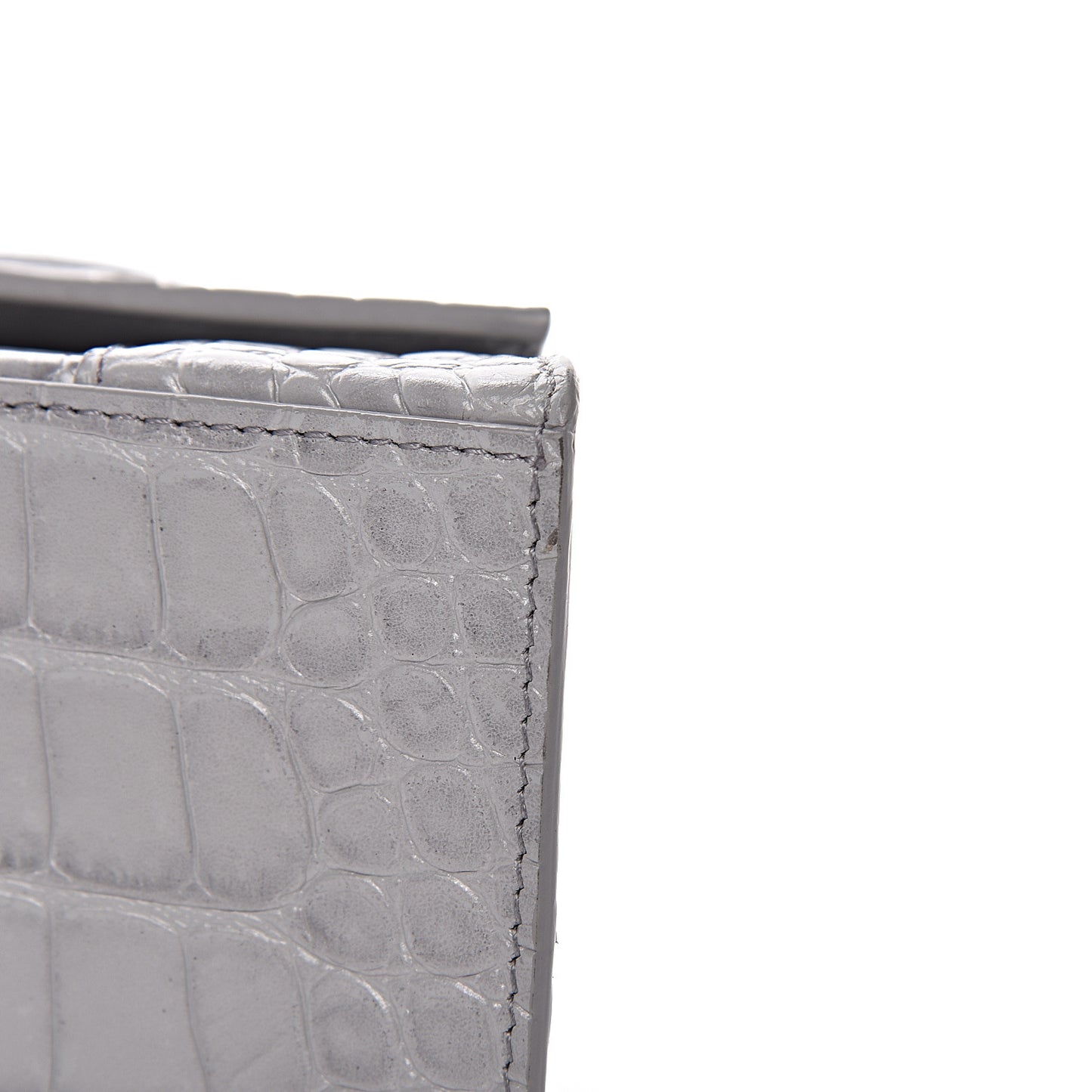 Shiny Calfskin Crocodile Embossed Small Hourglass Top Handle Bag Balenciaga Grey