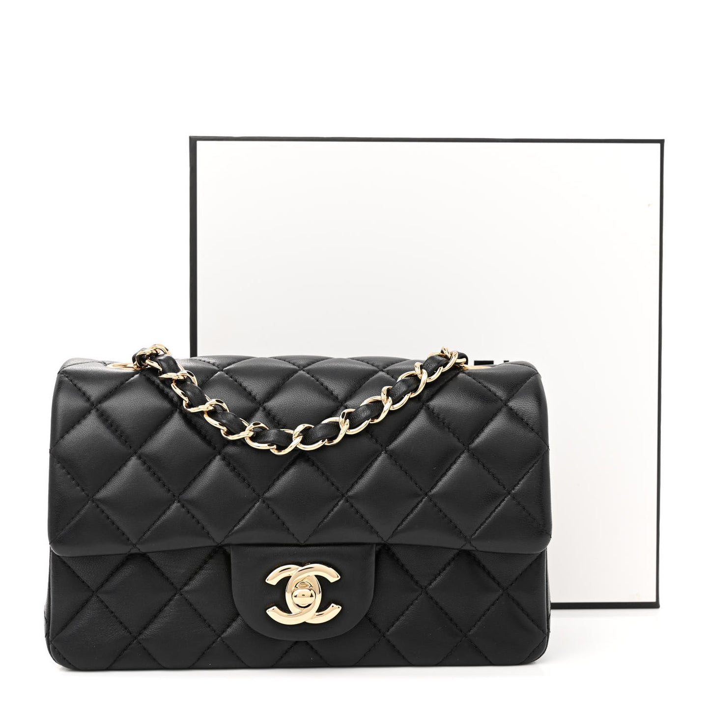 Lambskin Quilted Mini Rectangular Flap Black