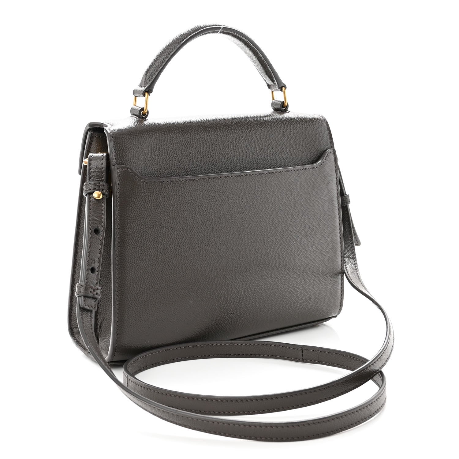 Saint Laurent Grain de Poudre Mini Classic Monogram Cassandra Top Handle Dark Smog 2 of 8