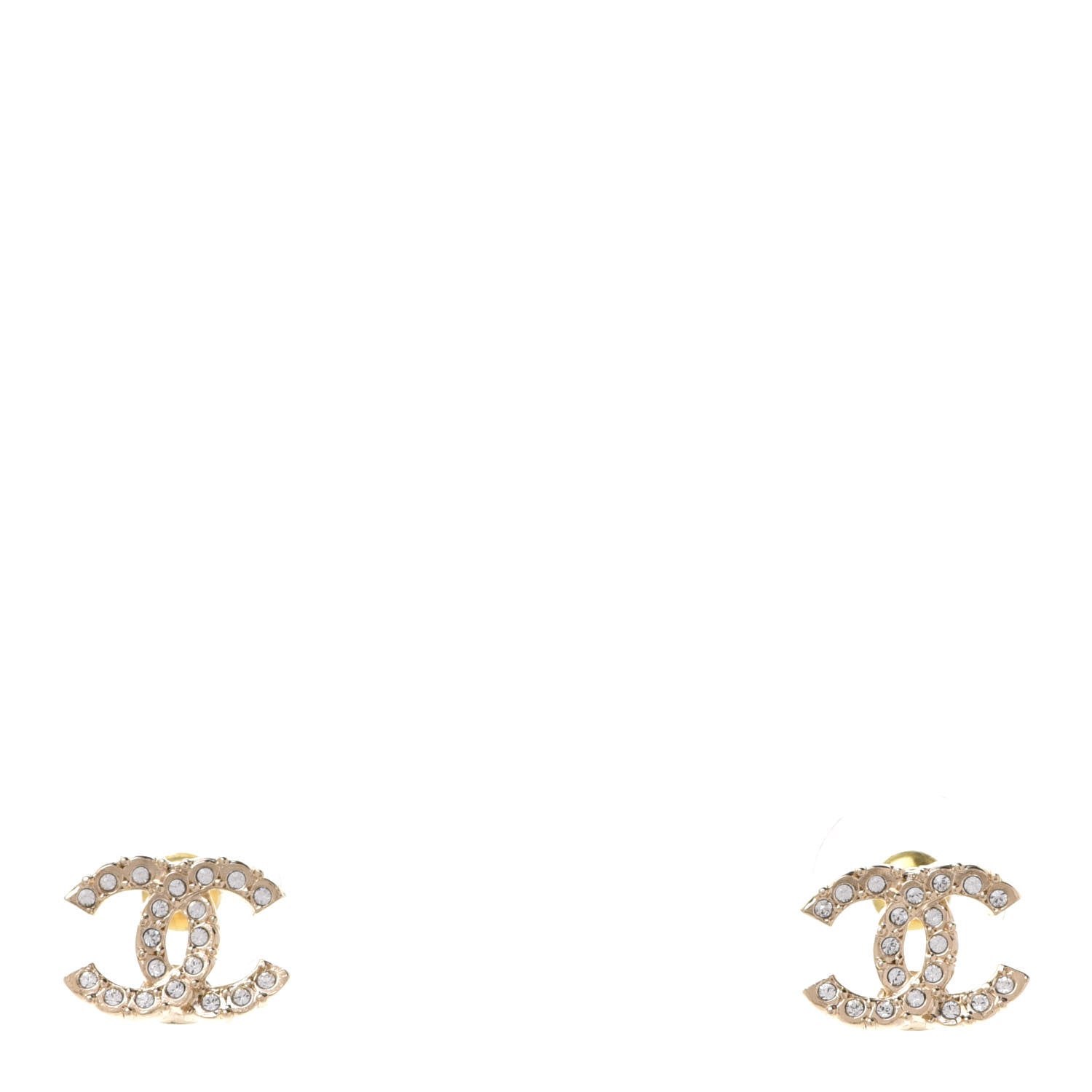 Chanel Crystal Studded CC Earrings Gold 1 of 5