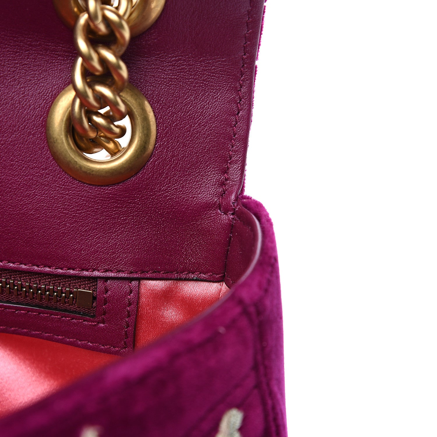 Gucci Velvet Matelasse Embroidered Small GG Marmont Shoulder Bag Fuchsia Violet Cyclamen 6 of 10