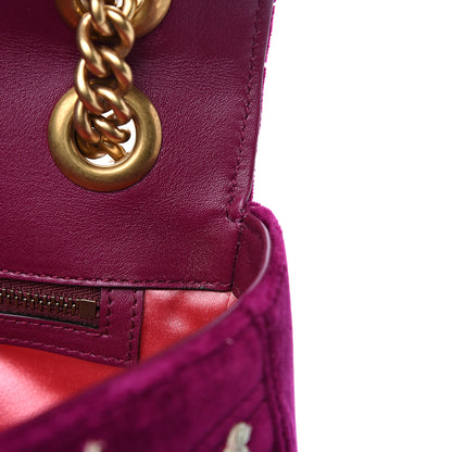 Gucci Velvet Matelasse Embroidered Small GG Marmont Shoulder Bag Fuchsia Violet Cyclamen 6 of 10