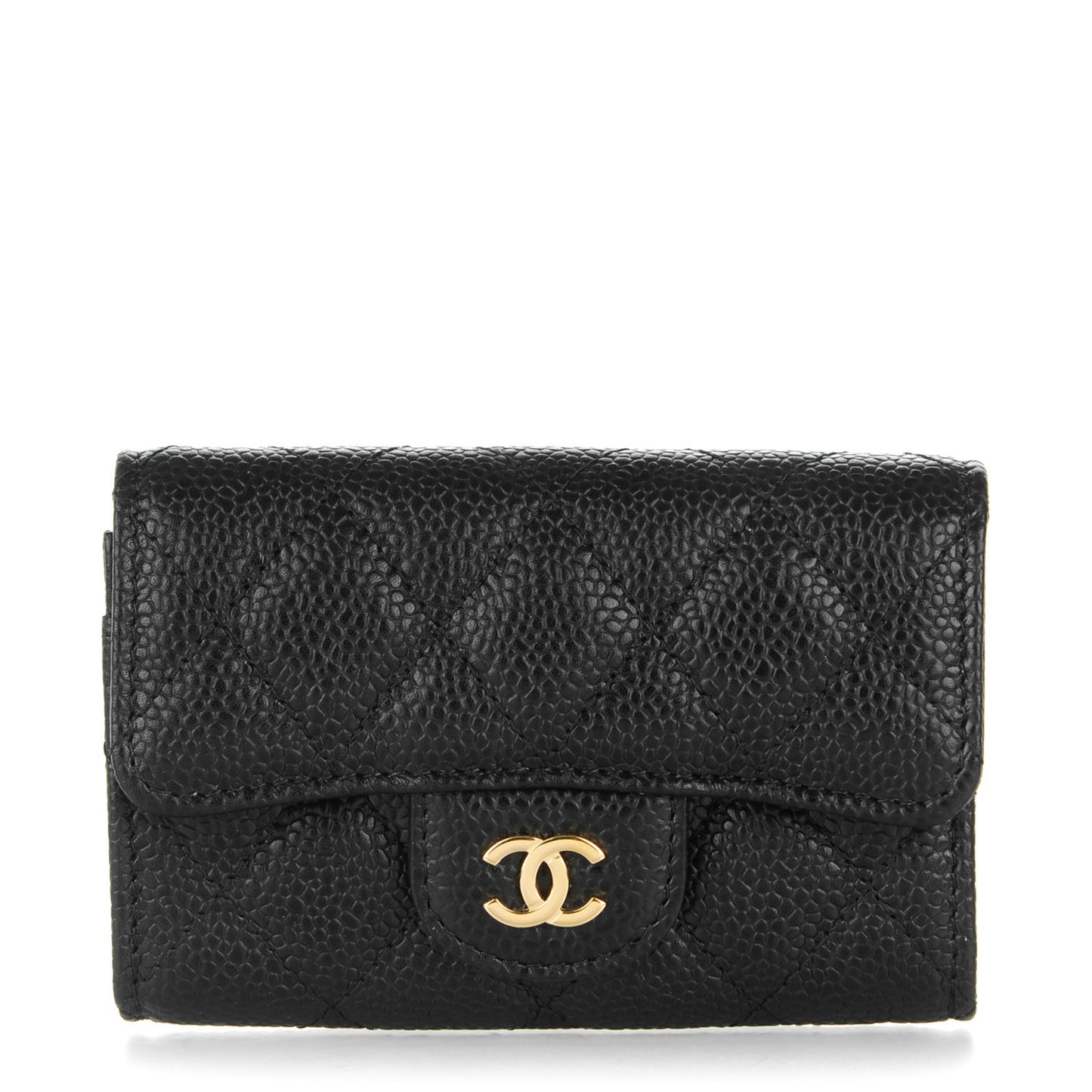 Caviar Quilted Flap Card Holder Black