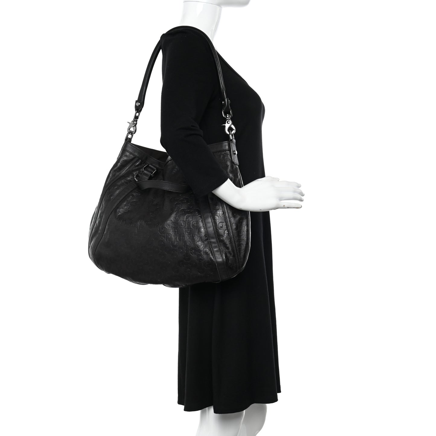 Calfskin Horsebit Embossed Medium Abbey Convertible Tote Dark Brown